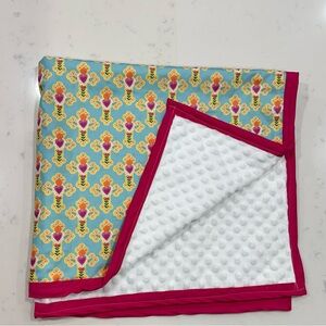 Cross/Sacred Heart Patterned baby Blanket with Pink Trim